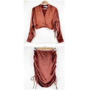 NWOT Lush Rust Satin Skirt Set Size Medium